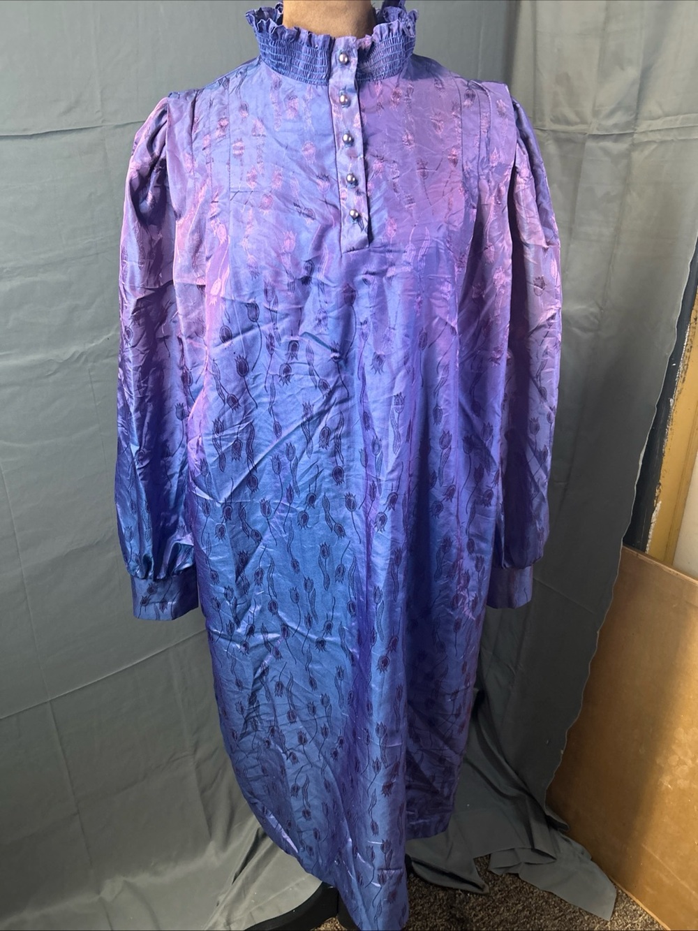 Vintage 80s Ellen Hart Originals Iridescent Purple Plus Size Prairie Midi Dress